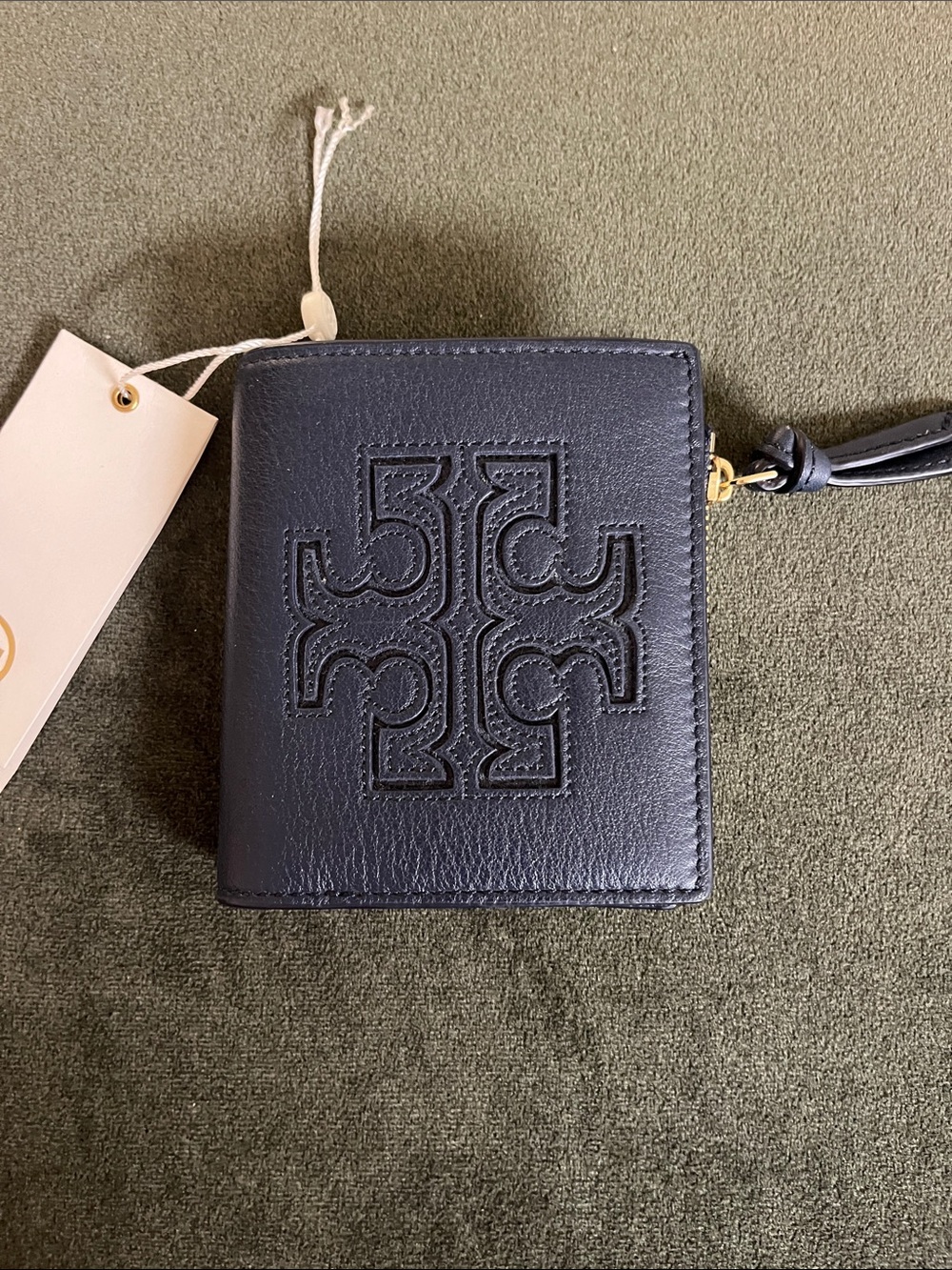Tory Burch Black Leather Zip-Around Wallet with Wrist Strap
